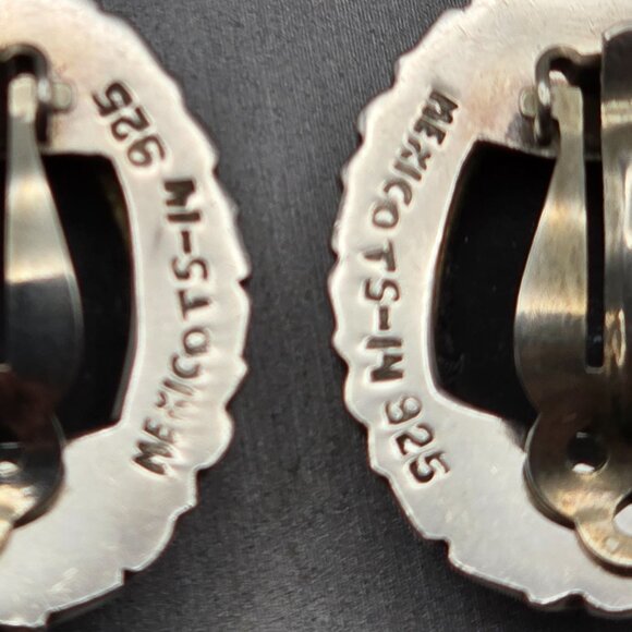 VTG Taxco Sterling Silver & Black Onyx Filigree Clip-On Earrings 1.25" TS-14 - Picture 7 of 12